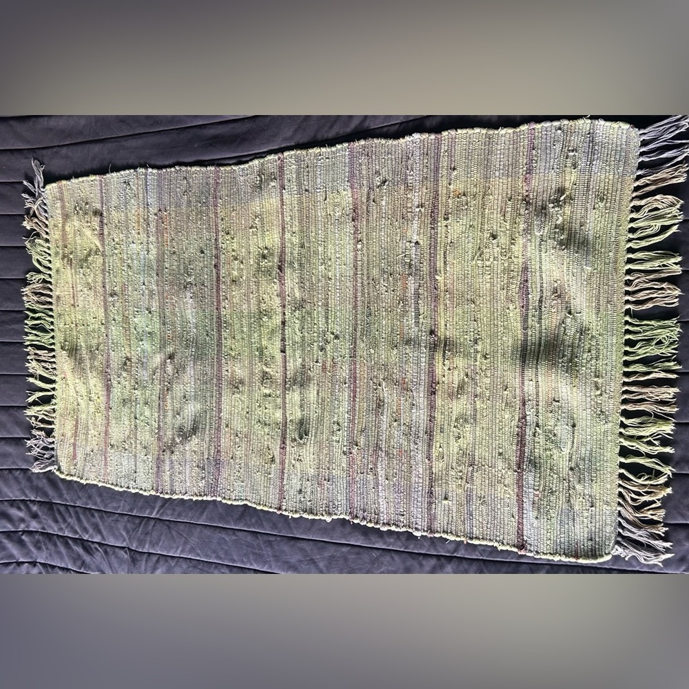 Handwoven Chindi Rag Rug with 3” Fringe Washable Rustic Boho Jute Trim #1015252